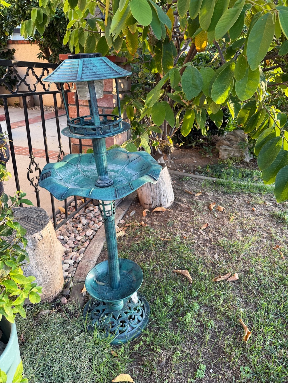 Outdoor Patina Green Bird Bath and Feeder